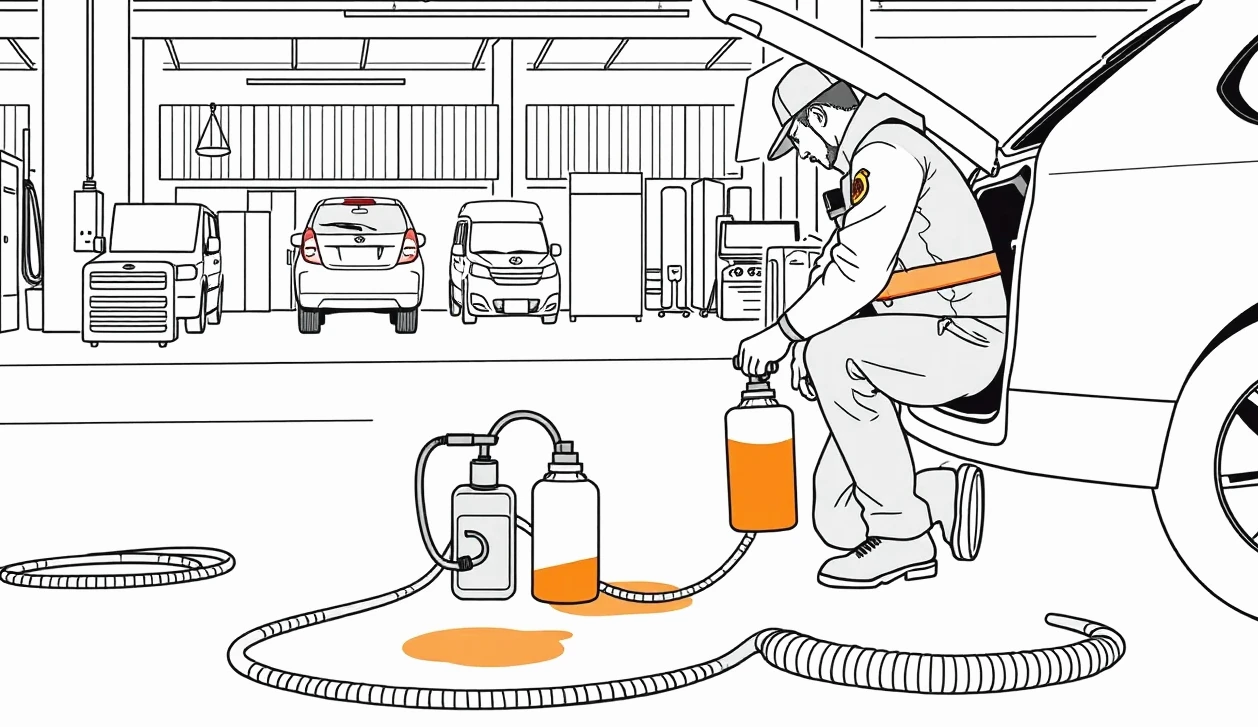 Odtlačenie osobného automobilu od stojana čerpacej stanice na odstavnú plochu
