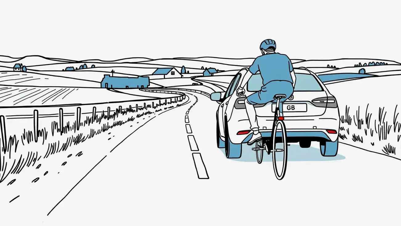 Starší cyklista na elektrobicykli kontroluje spätné zrkadlo na asfaltovej ceste
