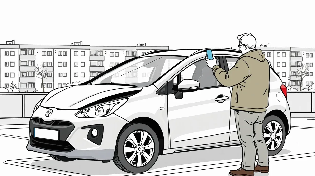 Vodič detailne fotografuje vyrazené VIN číslo v motorovom priestore auta