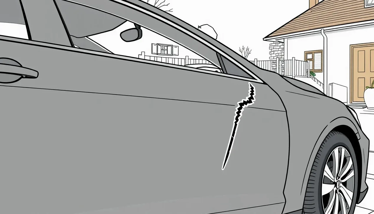 Detailná kontrola hĺbky ryhy na dverách vozidla pomocou testu nechtom