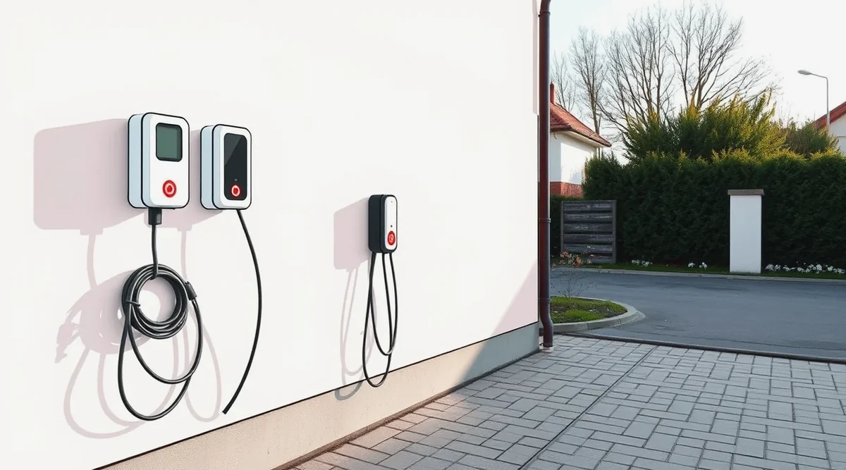 Wallbox namontovaný na stĺpe v hromadnej podzemnej garáži vedľa zaparkovaného vozidla