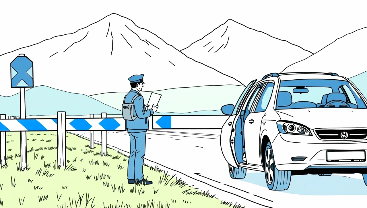 Policajná hliadka vyšetrujúca poistnú udalosť vozidla v zahraničí