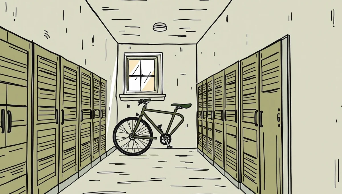 Uskladnený horský bicykel a detský kočík v úzkej pivničnej kobke
