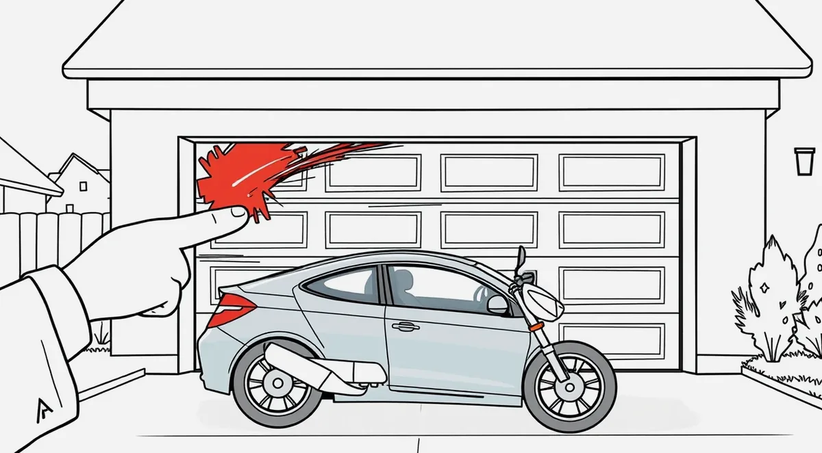 Oškretý roh garážovej steny a zadný nárazník firemného automobilu