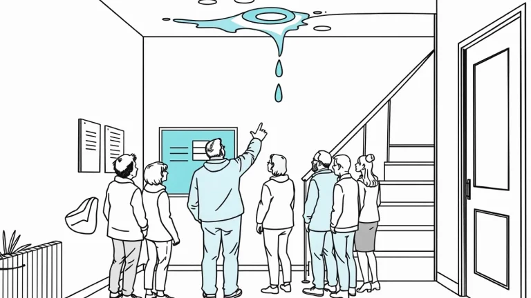 Detail poškodenej hydroizolácie a zatekajúcej plochej strechy na budove