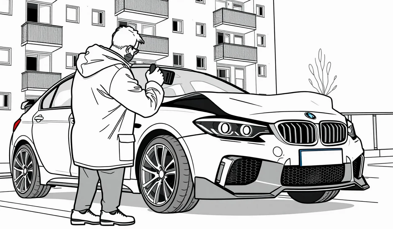 Likvidátor poistných udalostí s tabletom dokumentuje poškodenie upraveného karbónového dielu