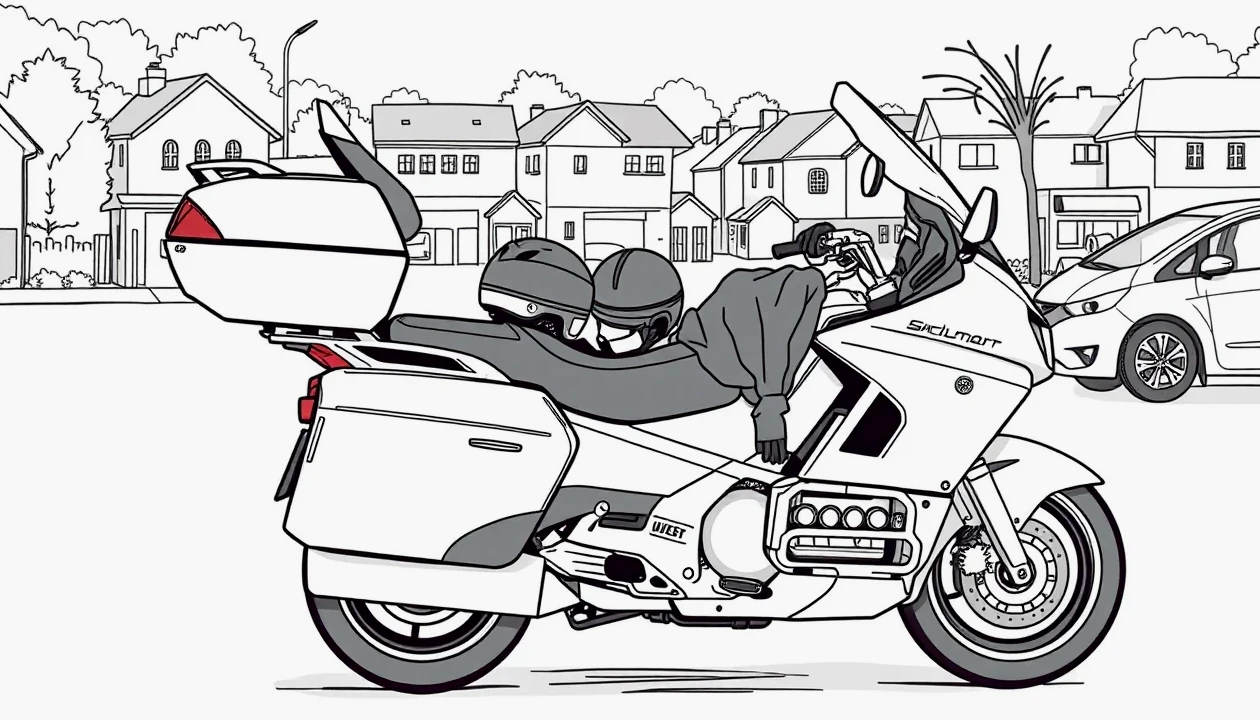 Motocykel zaparkovaný v podzemnej garáži pripevnený oceľovým lanom ku kotve