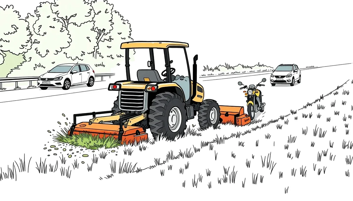 Traktor technických služieb s kosačkou udržiava priekopu pri ceste