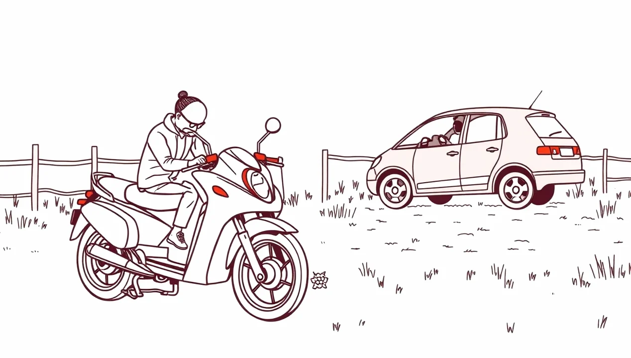 Vodič vypĺňa tlačivo správy o nehode položené na sedadle motorovej trojkolky