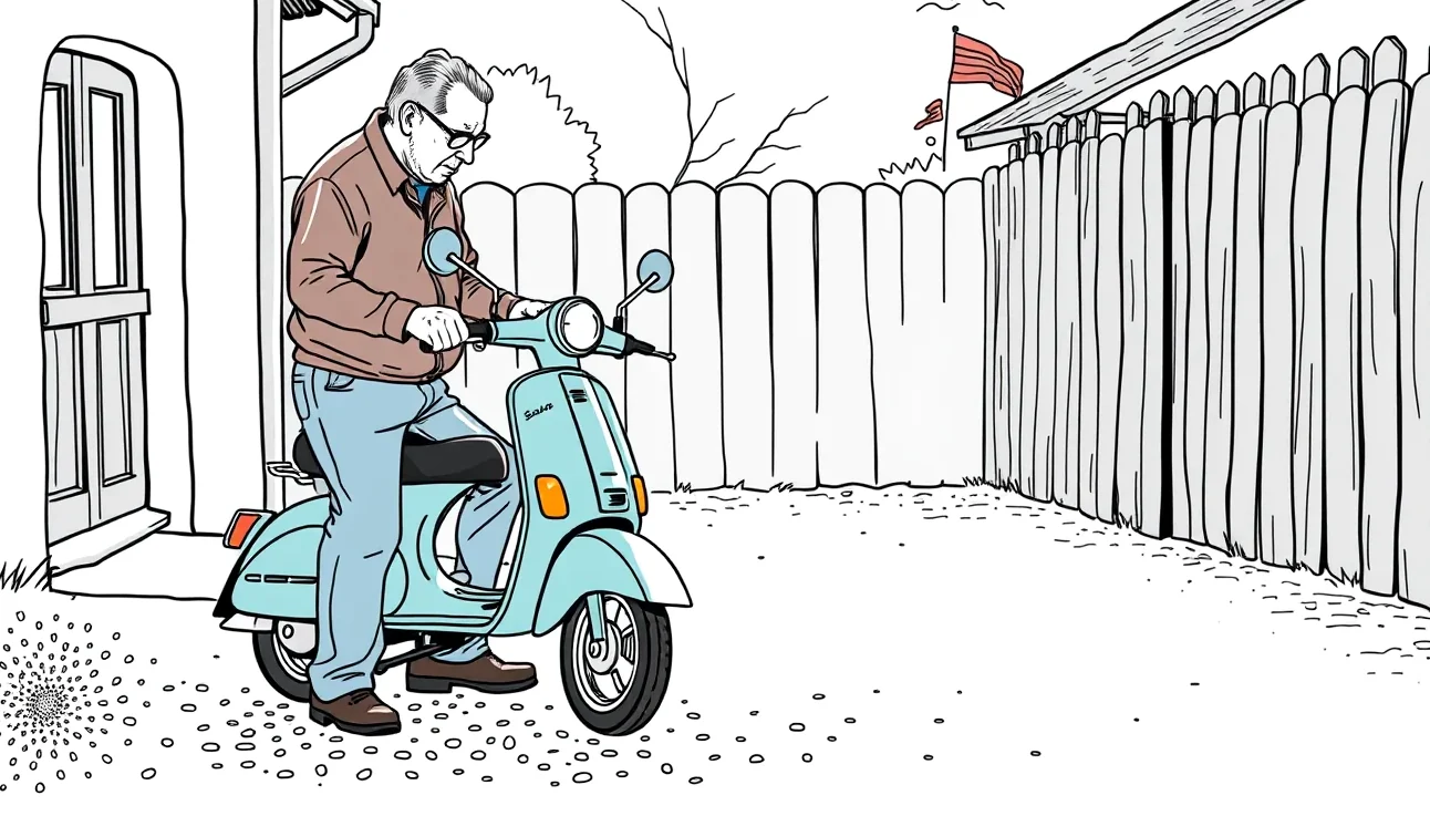 Detail poškodeného laku a blatníka na malom motocykli po zrážke s prekážkou