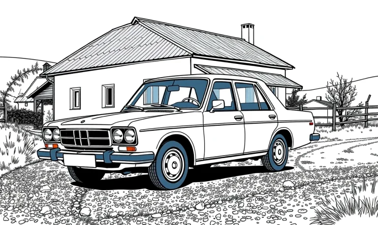 Klasický automobil Lada zaparkovaný pred rodinným domom na vidieku