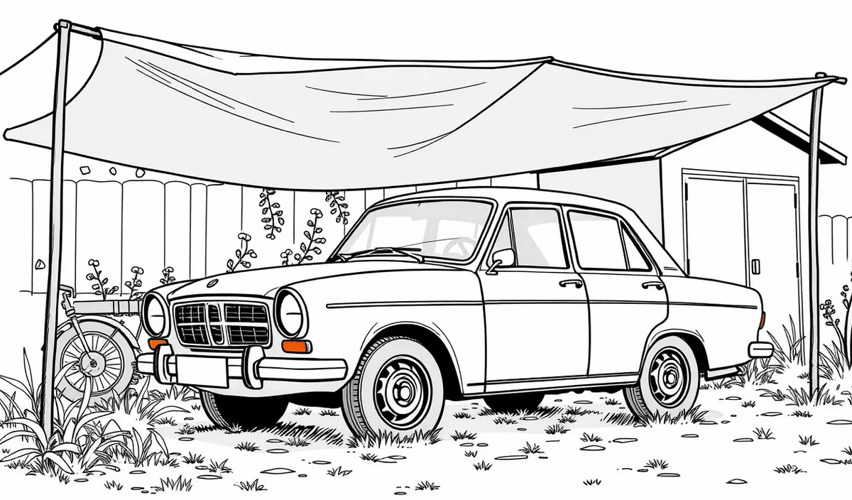 Odstavený starší automobil Lada na dvore pod prístreškom